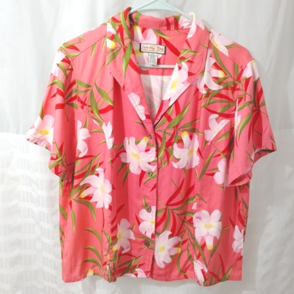 Jamaica Bay Hawaiian Shirt Top Coral Pink Peach Floral Button Down XL - Picture 1 of 13